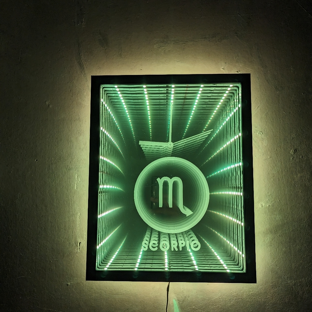 Scorpio Zodiac LED Infinity Mirror Wall Clock Modern Art Birth Sign Astrology